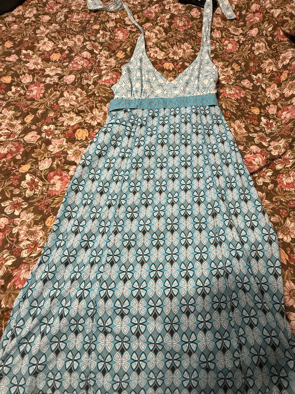 Athleta Blue Patterned Halter Maxi Dress